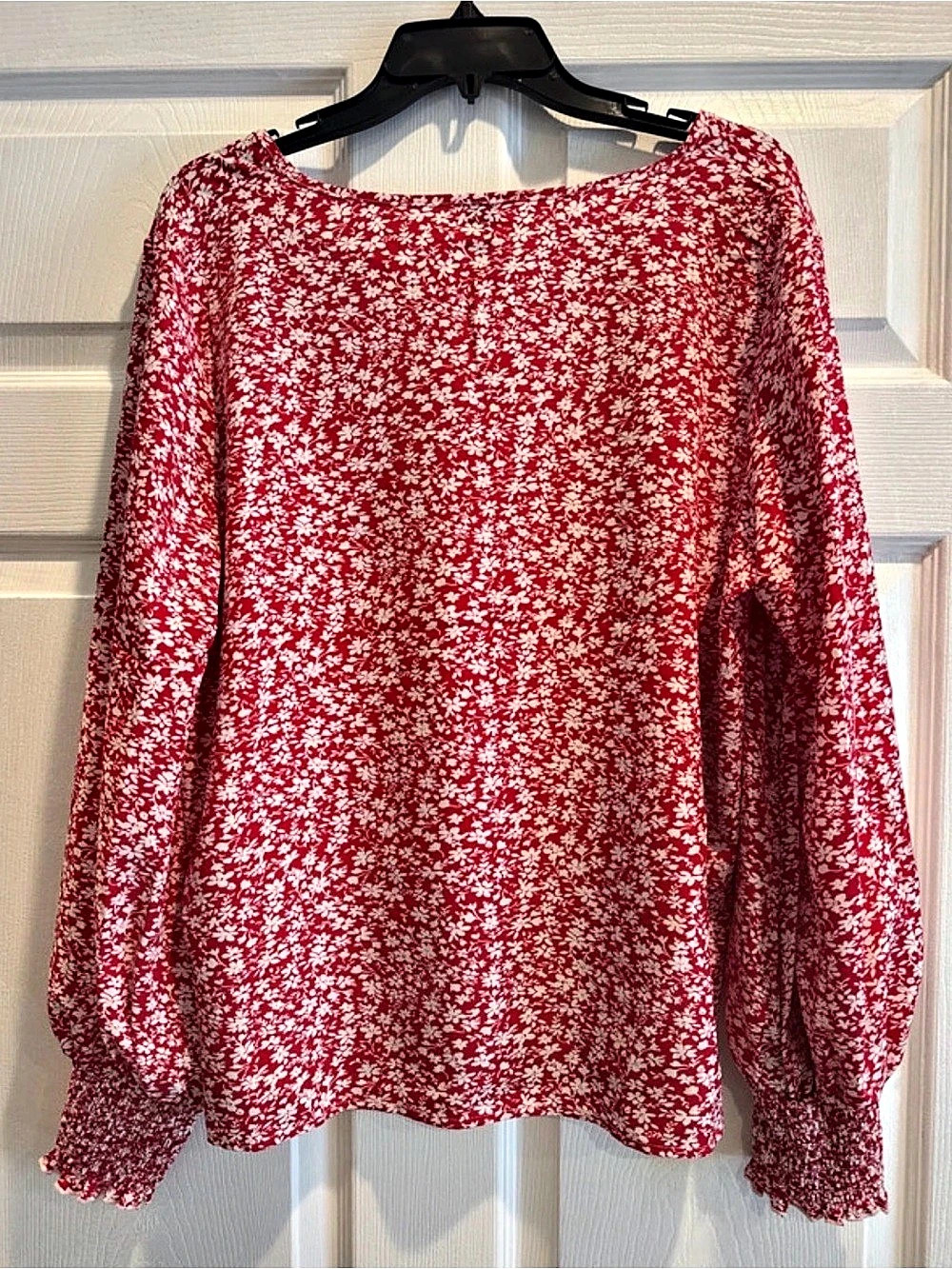 SHEIN Floral Long Sleeve Blouse in Red & White Size XL (44/12)